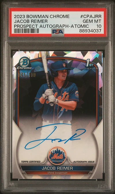 2023 Bowman Chrome Prospect Autographs Cpajrr Jacob Reimer Atomic Refractor PSA 10