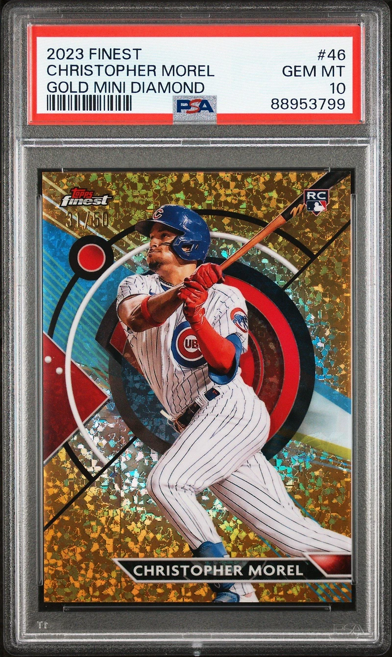 2023 Topps Finest 46 Christopher Morel Gold Mini Diamond PSA 10