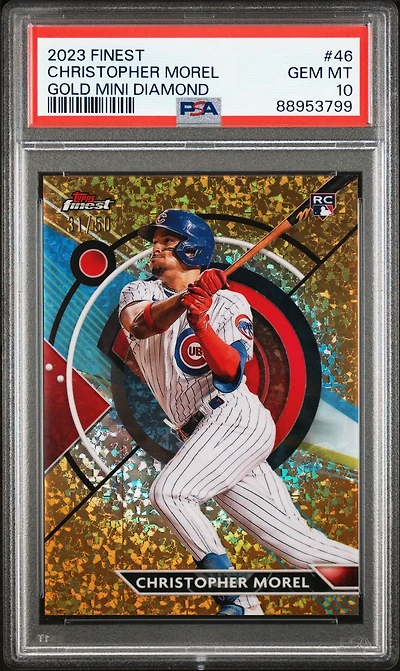 2023 Topps Finest 46 Christopher Morel Gold Mini Diamond PSA 10