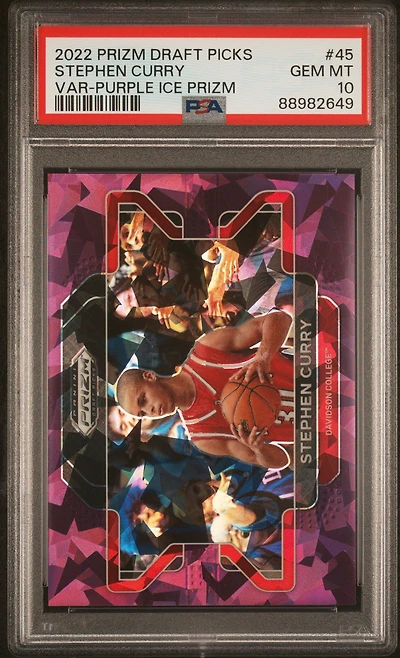 2022-23 Panini Prizm Draft Picks 45 Stephen Curry Variation-purple Ice Prizm PSA 10