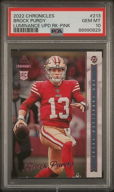 2022 Panini Chronicles Luminance Update Rookies 213 Brock Purdy PSA