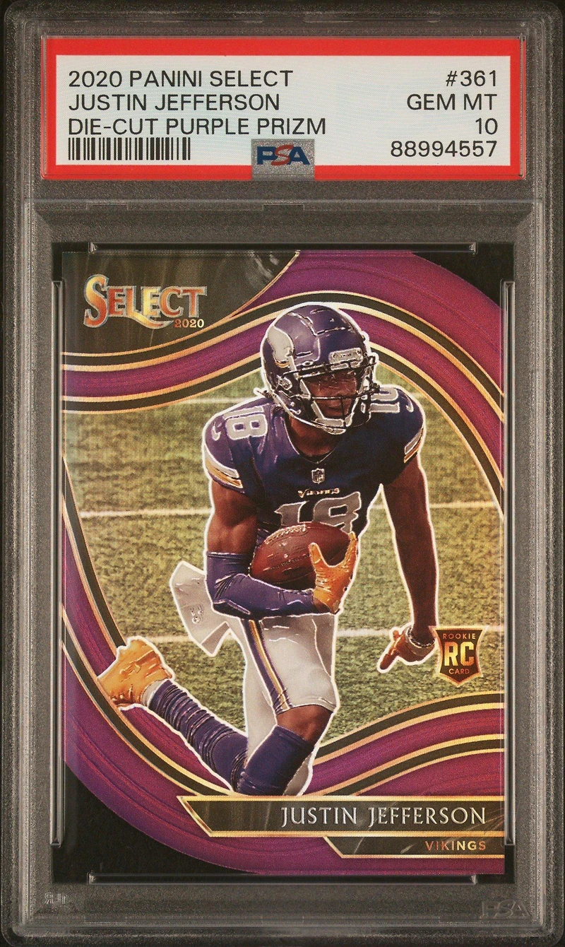 2020 Panini Select 361 Justin Jefferson Die-cut Purple Prizm PSA 10
