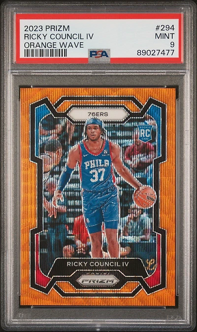 2023 Panini Prizm 294 Ricky Council Iv Orange Wave PSA 9