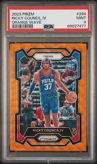 2023 Panini Prizm 294 Ricky Council Iv Orange Wave PSA 9