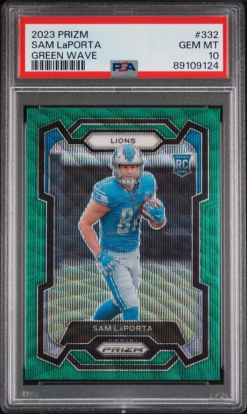 2023 Panini Prizm 332 Sam Laporta Green Wave PSA