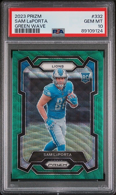 2023 Panini Prizm 332 Sam Laporta Green Wave PSA