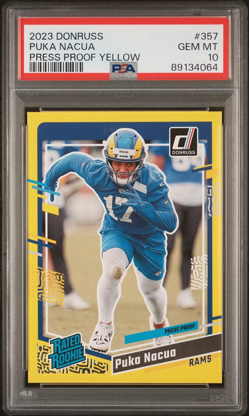 2023 Panini Donruss 357 Puka Nacua Press Proof Yellow PSA 10