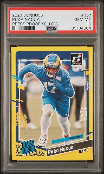 2023 Panini Donruss 357 Puka Nacua Press Proof Yellow PSA 10