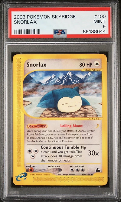 2003 Pokemon Skyridge 100 Snorlax PSA 9