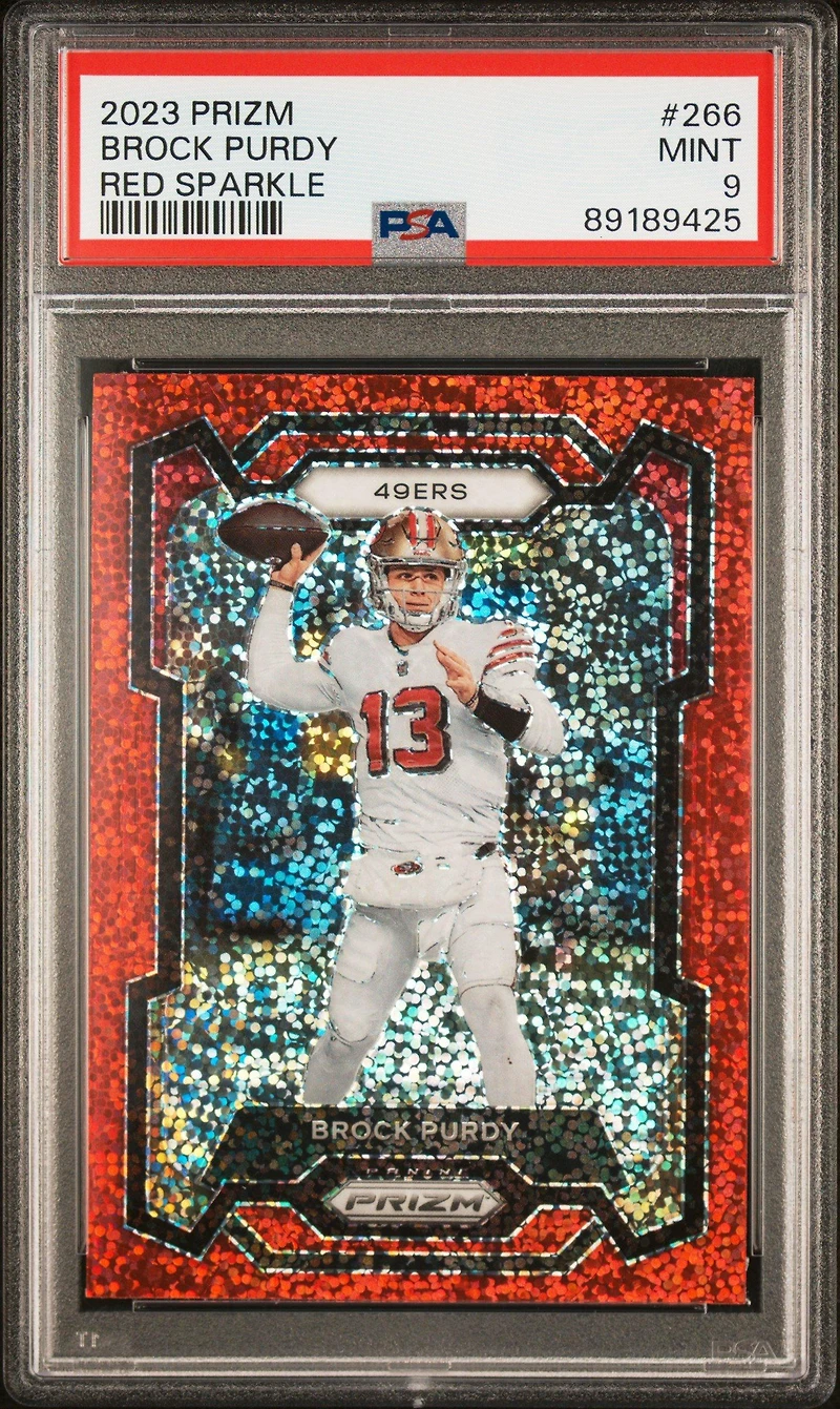 2023 Panini Prizm 266 Brock Purdy Red Sparkle PSA