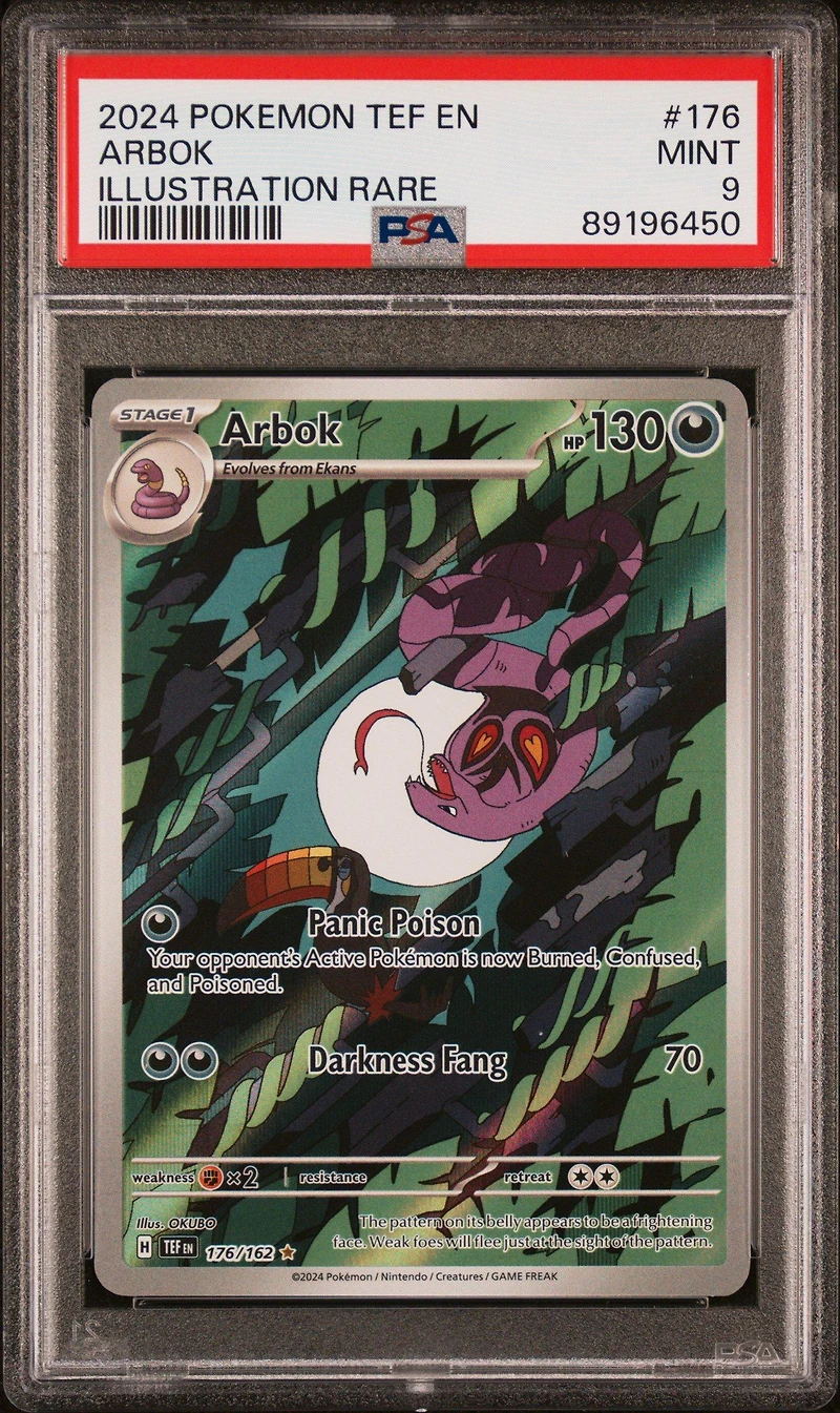 2024 Pokemon Tef En-temporal Forces 176 Arbok Illustration Rare PSA