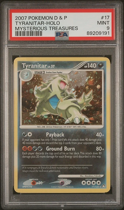 2007 Pokemon Diamond & Pearl Mysterious Treasures 17 Tyranitar-holo PSA 9