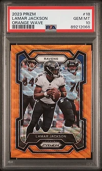 2023 Panini Prizm 18 Lamar Jackson Orange Wave PSA 10