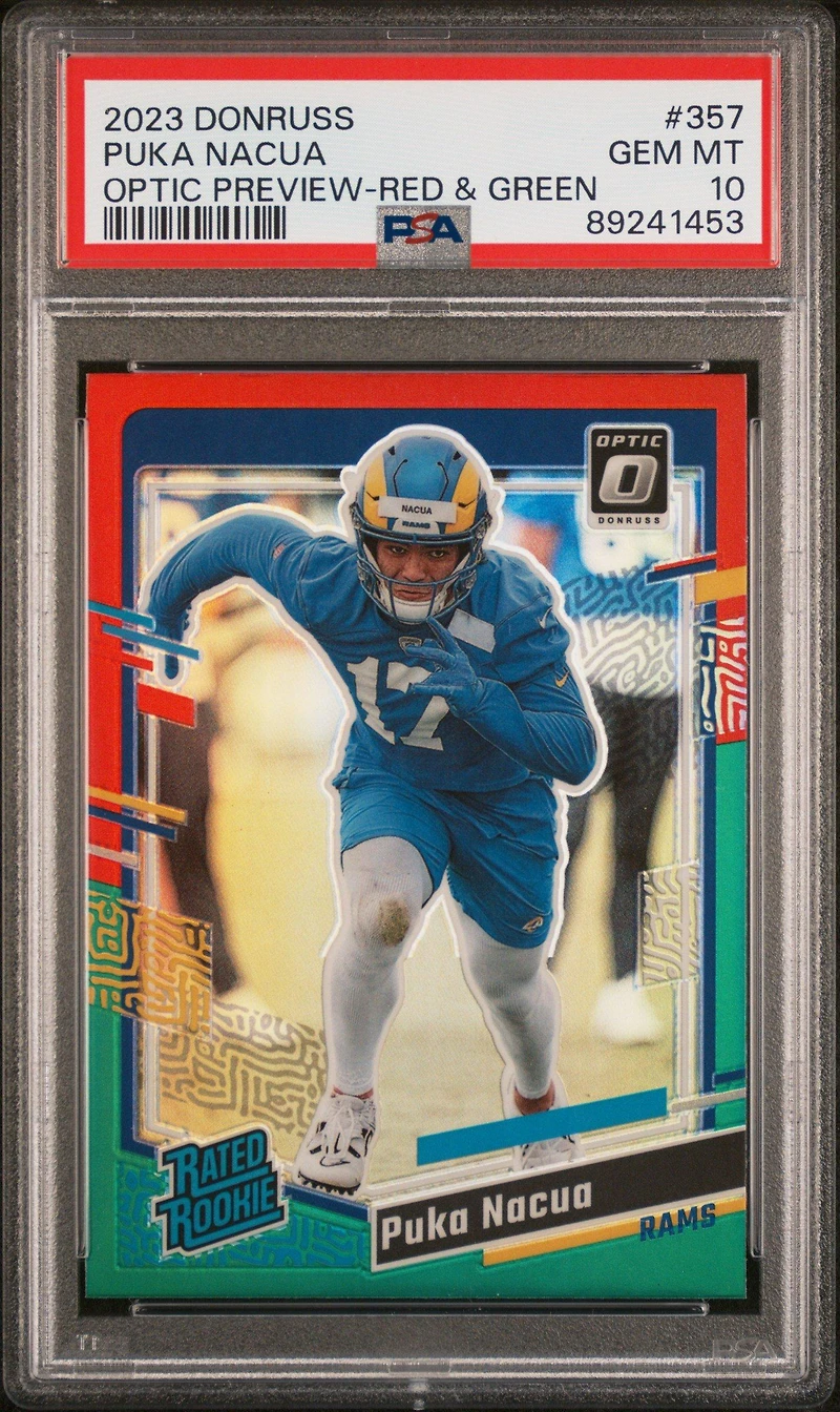 2023 Panini Donruss 357 Puka Nacua Optic Preview-red & Green PSA 10