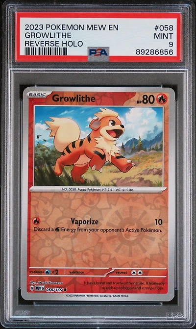2023 Pokemon Mew En-151 058 Growlithe Reverse Holo PSA 9