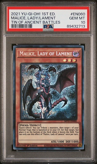 2021 Yu-gi-oh! Tin Of Ancient Battles En060 Malice, Lady Of Lament 1st Edition PSA 10