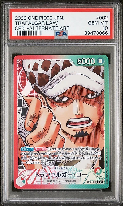2022 One Piece Japanese Romance Dawn 002 Trafalgar Law Alternate Art PSA 10