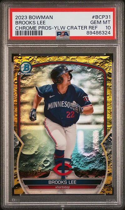 2023 Bowman Chrome Prospects Bcp31 Brooks Lee Yellow Lunar Crater Refractor PSA 10