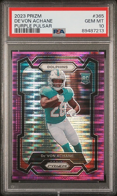 2023 Panini Prizm 365 De'von Achane Purple Pulsar PSA 10