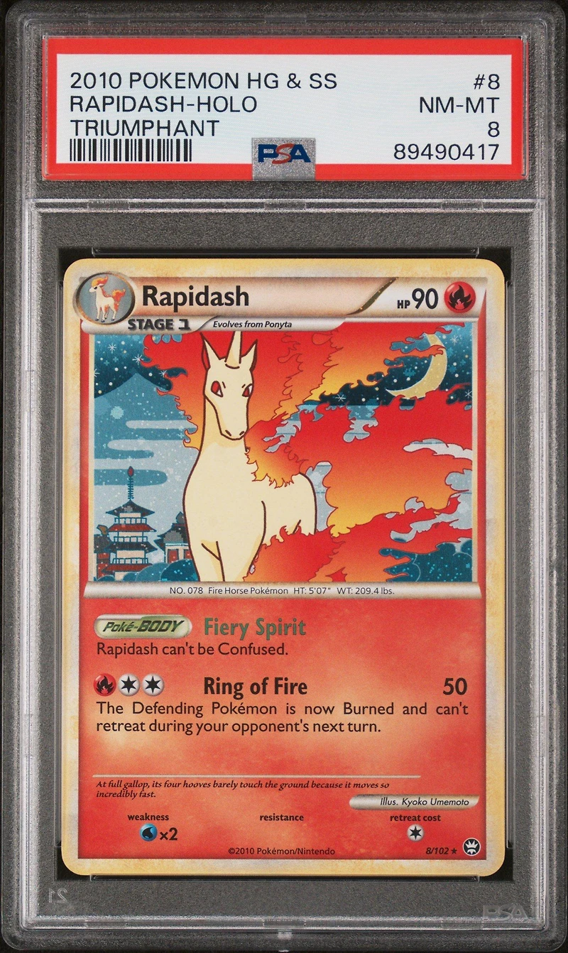 2010 Pokemon Heartgold & Soulsilver Triumphant 8 Rapidash PSA 8