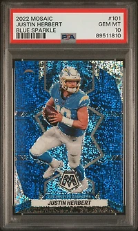 2022 Panini Mosaic 101 Justin Herbert Blue Sparkle PSA 10