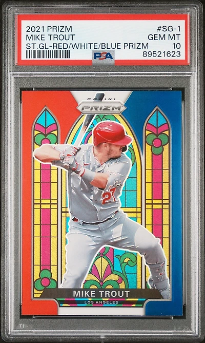 2021 Panini Prizm Stained Glass Sg-1 Mike Trout Red/white/blue Prizm PSA 10