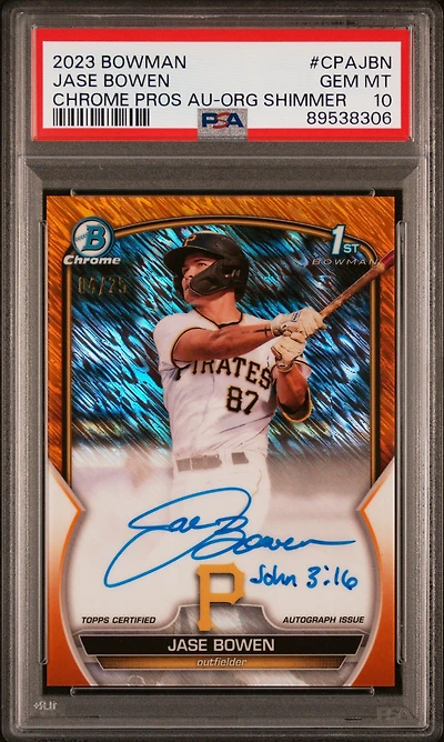 2023 Bowman Chrome Prospect Autographs Cpajbn Jase Bowen Orange Shimmer PSA 10