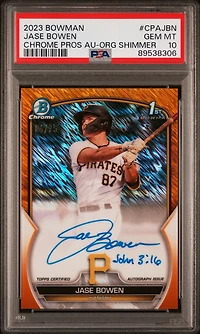 2023 Bowman Chrome Prospect Autographs Cpajbn Jase Bowen Orange Shimmer PSA 10