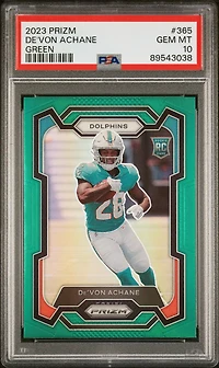 2023 Panini Prizm 365 De'von Achane Green Prizm PSA 10