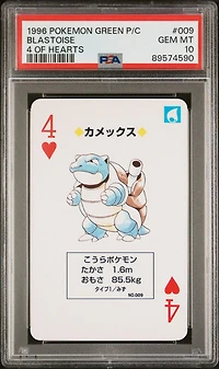 1996 Pokemon Green Version Playing Cards 009 Blastoise 4 Of Hearts PSA 10