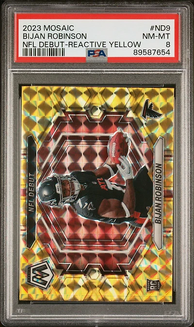 2023 Panini Mosaic Nfl Debut Nd9 Bijan Robinson Reactive Yellow PSA 8
