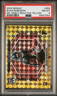 2023 Panini Mosaic Nfl Debut Nd9 Bijan Robinson Reactive Yellow PSA 8