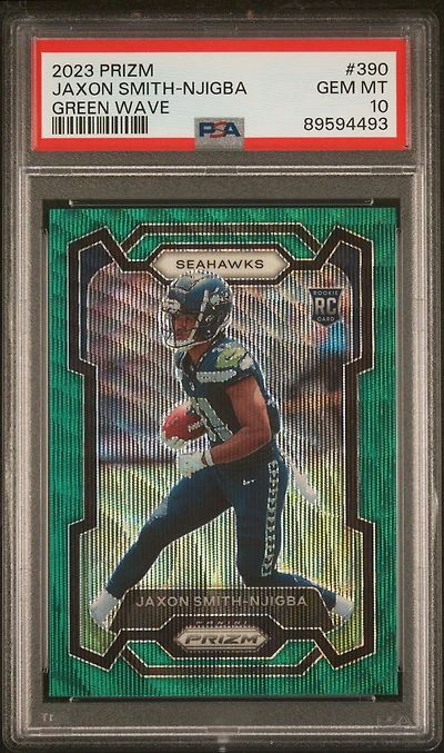 2023 Panini Prizm 390 Jaxon Smith-njigba Green Wave PSA 10