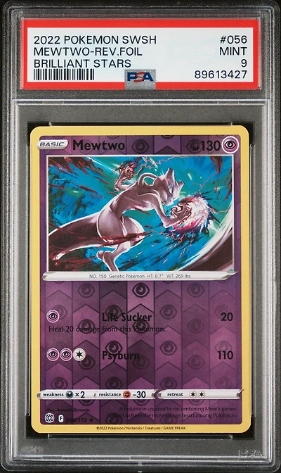 2022 Pokemon Sword & Shield Brilliant Stars 056 Mewtwo-reverse Foil PSA 9