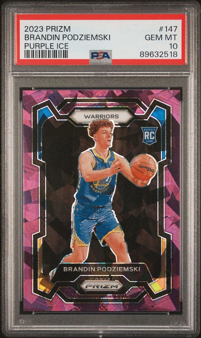 2023 Panini Prizm 147 Brandin Podziemski Purple Ice PSA 10