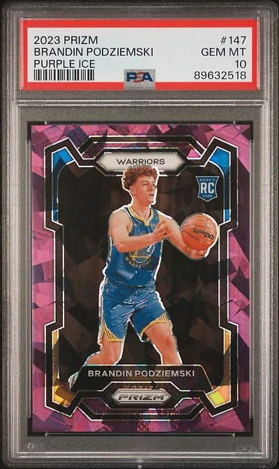 2023 Panini Prizm 147 Brandin Podziemski Purple Ice PSA 10