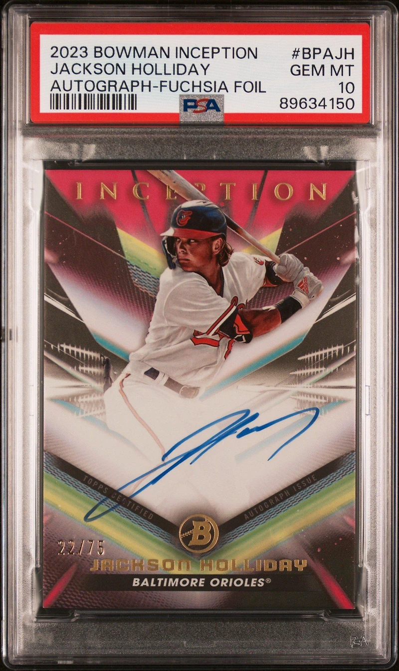 2023 Bowman Inception Autographs Bpajh Jackson Holliday Fuchsia Foil PSA 10