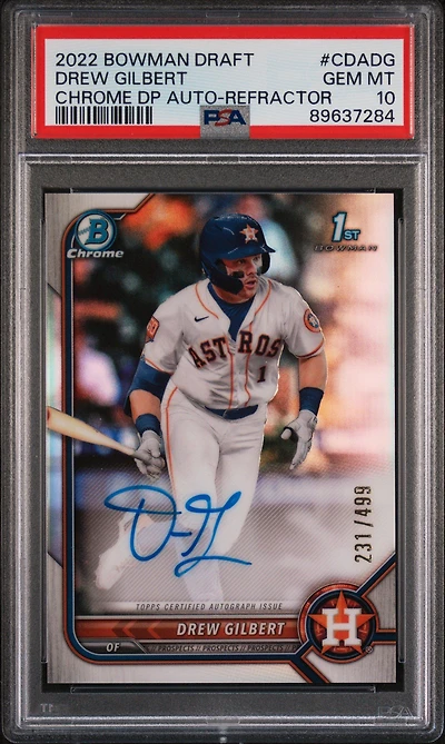 2022 Bowman Draft Chrome Draft Pick Autographs Cdadg Drew Gilbert Refractor PSA 10