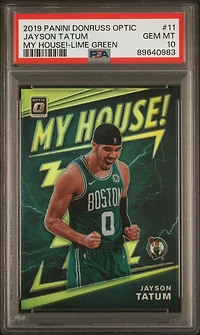 2019 Panini Donruss Optic My House! 11 Jayson Tatum Lime Green PSA 10