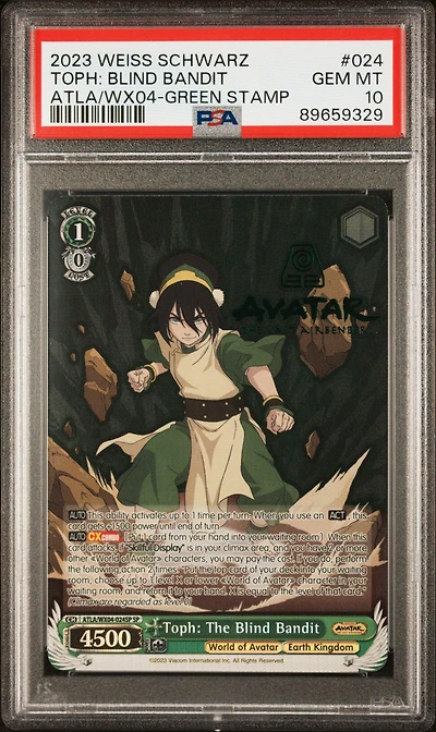 2023 Weiss Schwarz Avatar The Last Airbender 024 Toph: The Blind Bandit Green Stamp PSA 10