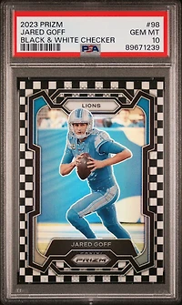 2023 Panini Prizm 98 Jared Goff Black & White Checker PSA 10