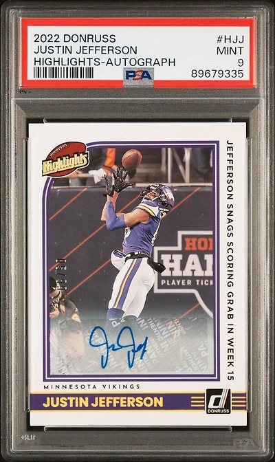 2022 Panini Donruss Highlights Hjj Justin Jefferson Autograph PSA 9
