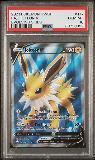 2021 Pokemon Sword & Shield Evolving Skies 177 Full Art/jolteon V PSA 10