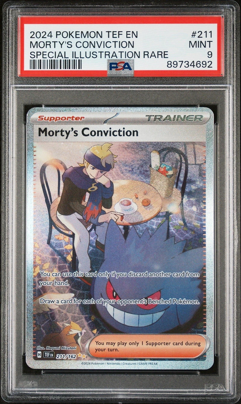 2024 Pokemon Tef En-temporal Forces 211 Morty's Conviction Special Illustration Rare PSA