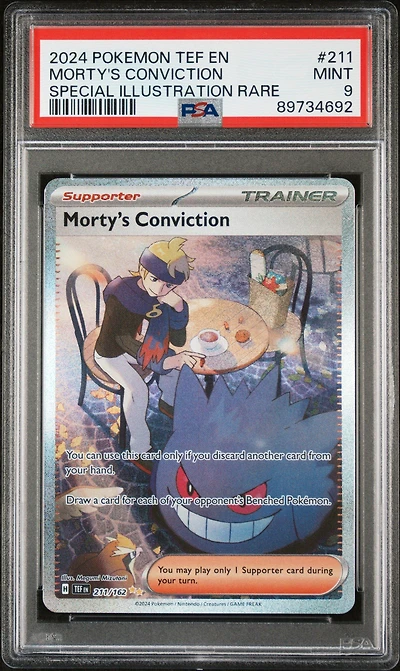 2024 Pokemon Tef En-temporal Forces 211 Morty's Conviction Special Illustration Rare PSA