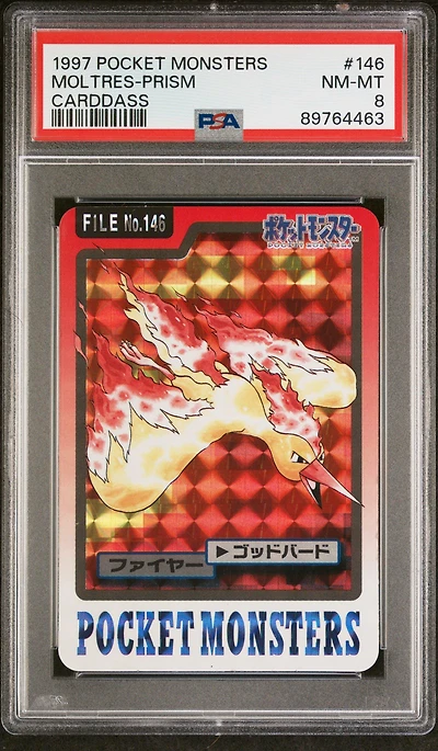 1997 Pocket Monsters Carddass 146 Moltres-prism PSA 8