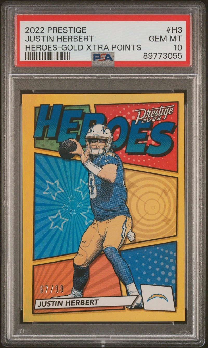 2022 Panini Prestige Heroes H3 Justin Herbert Gold Xtra Points PSA 10