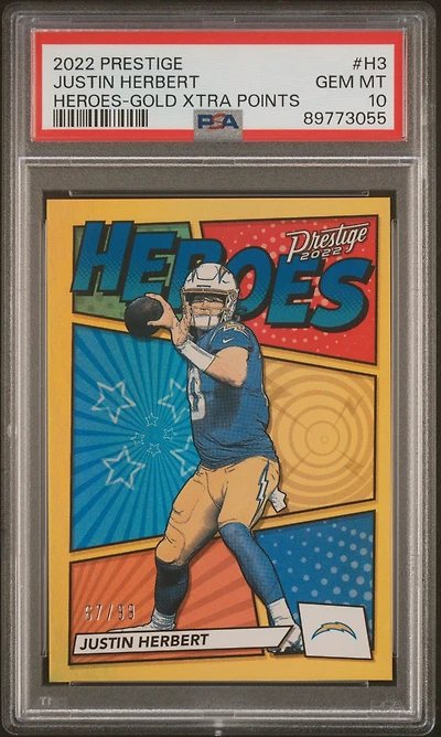 2022 Panini Prestige Heroes H3 Justin Herbert Gold Xtra Points PSA 10