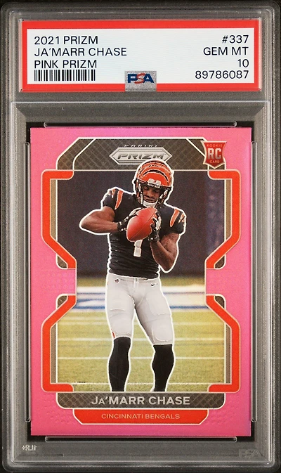 2021 Panini Prizm 337 Ja’marr Chase Pink Prizm PSA 10