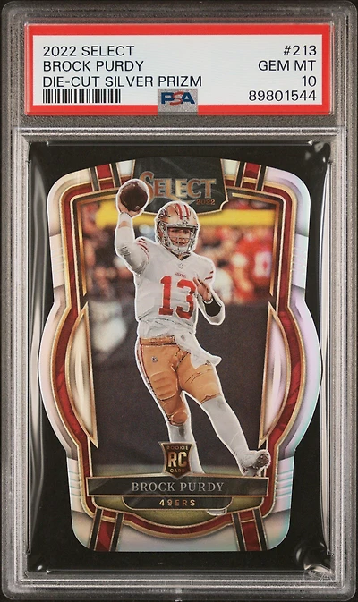 2022 Panini Select 213 Brock Purdy Die-cut Silver Prizm PSA 10
